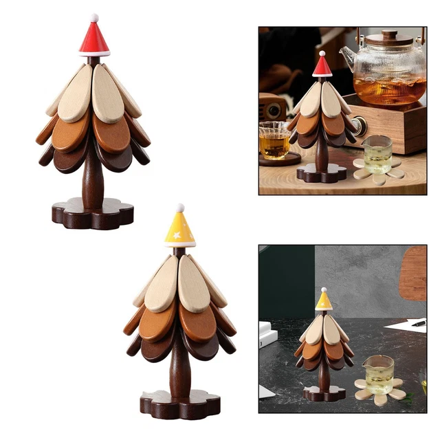Sottopentola In Legno A Forma Di Albero – 5 Pezzi + Supporto, Sottobicchieri Termici Per Piatti Caldi, 20x20 Cm