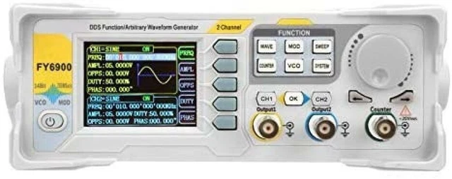 Produktbild von FeelTech FY6900 DDS Funktionsgenerator – 20/30/40/50/60/80/100 MHz, Dual-CH, 2,4″ Farbdisplay, Frequenzzähler