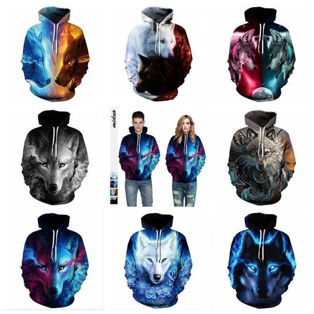 Herren Damen Kapuzenpullover Wolf Hoodie Sweatshirts Pullover Pulli Sweatjacke -