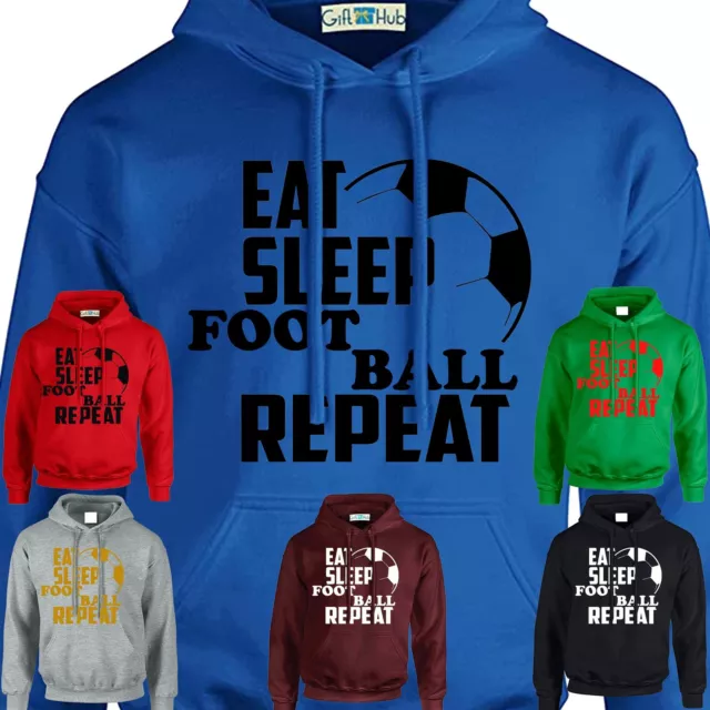 Eat Sleep Football Repeat Mens Kids Hoodie Footy Hooded Top Xmas Halloween Gift