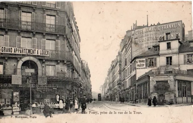 75 Cpa Animee  Debut 1900 Paris Rue De Passy Prise De La Rue De La Tour