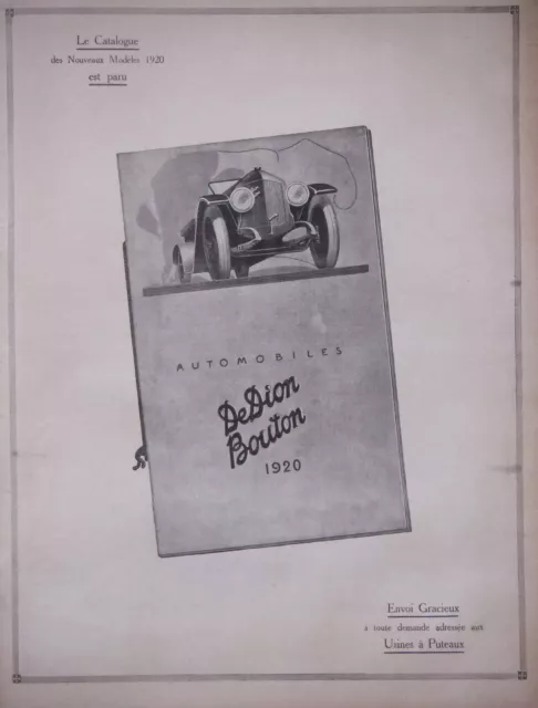 Publicité De Presse 1919 Automobiles Dedion Bouton 1920 - Advertising