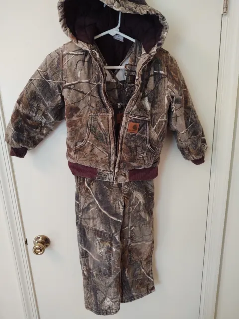 Carhartt Youth Size 5/6 Camo Insulated Hunting Overalls and coat