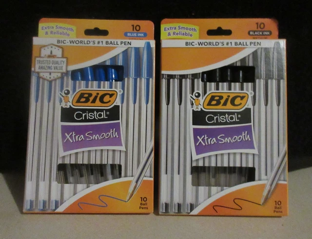 BIC 10 Pack Black and 10 Pack Blue CRISTAL Writing Pens Xtra SMOOTH 1.0 mm  NEW
