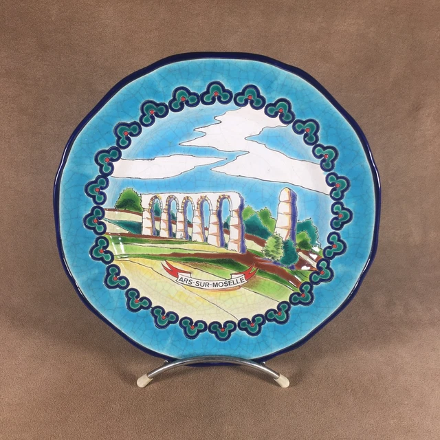 Emaux de longwy ancienne et rare assiette en céramique Ars sur Moselle Lorraine