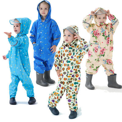 Kids Puddle Paddle Rain Suit Boys Girls All in One Overalls Waterproof Splash