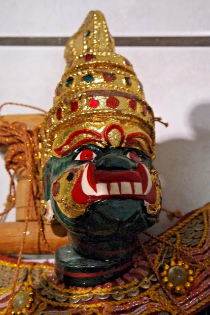 3 Antique Vintage Asian Burmese India  Hand Crafted Marionette Puppet 12