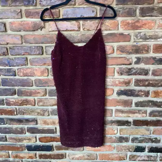DO+BE Burgundy Velvet Sequined Sleeveless Mini Tank Slip Dress Size Small
