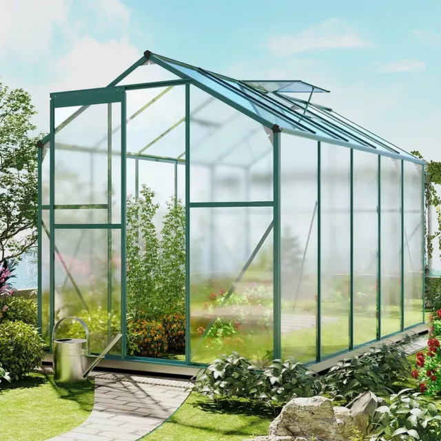 6x4ft,6x6ft,6x8ft,6x10ft Polycarbonate Greenhouse Plant Grow Aluminium Framed