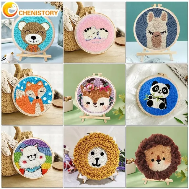 DIY Punch Needle Embroidery Kit Animal Pattern Frame DIY Art Craft Sewing Set