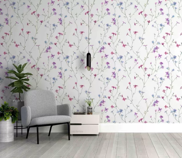 3D Watercolor Purple Wildflowers Wallpaper Wall Mural Peel and Stick Wallpaper