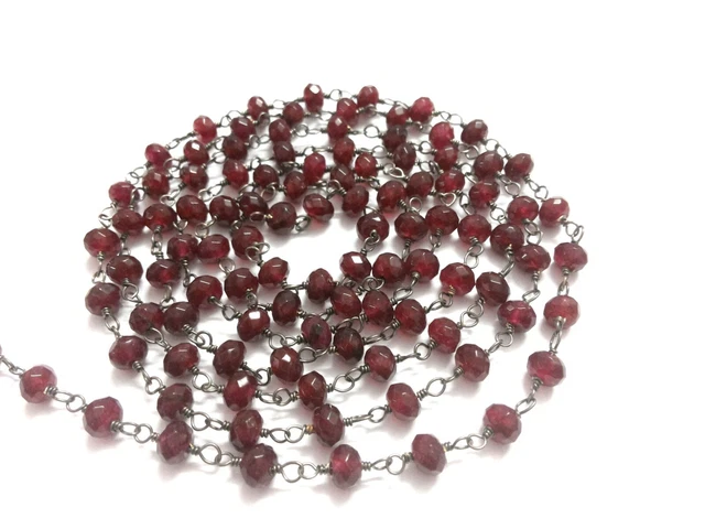 0.9m Naturel Rouge Calcédoine Rondelle à Facettes 6mm Perles, Noir Câble Chaîne