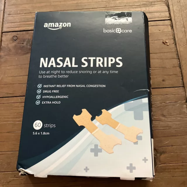 Amazon Basic Care - Snoring Congestion Relief Nasal Strips Medium Size - 60