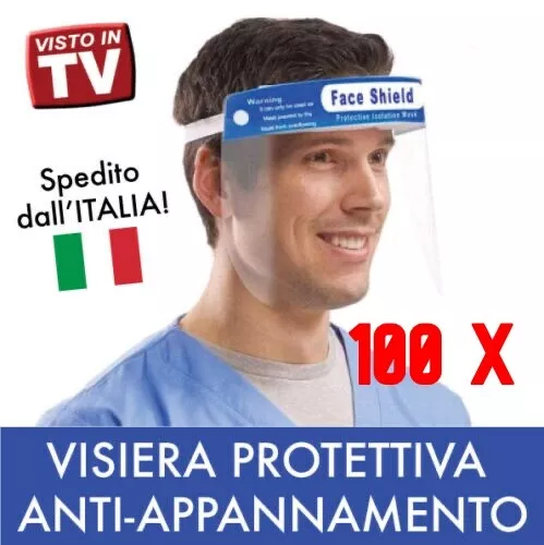 100 x Visiera Protettiva in Policarbonato Trasparente Paraschizzi Maschera