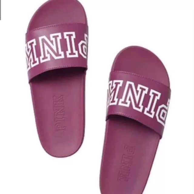 New Victoria's Secret PINK Single Strap Slide Sandal Berry Ruby Maroon M 7-8 NWT