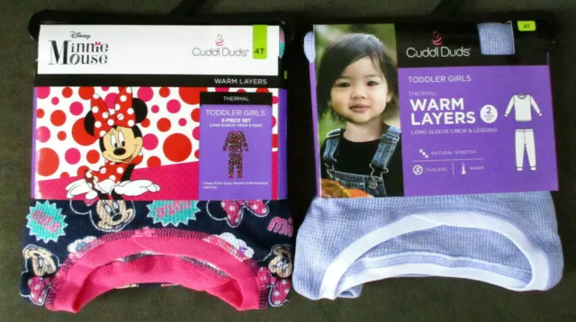 Cuddl Duds New Girls Toddler Thermal, New, 4T, Minnie Mouse or Purple Heather
