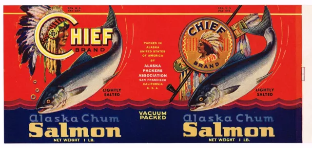 Original Tin Can Label Vintage Salmon Chief C1940S Alaska Packers San Francisco