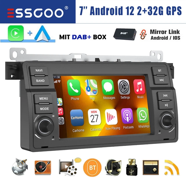 CARPLAY ANDROID 12 Autoradio GPS BT WIFI RDS DAB+ Für BMW 3er E46 318