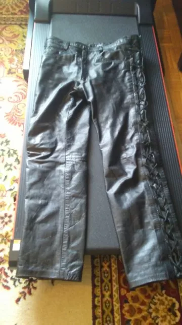 Real Leather Lederhose, schwarz, Gr.34 inch, geschnürt