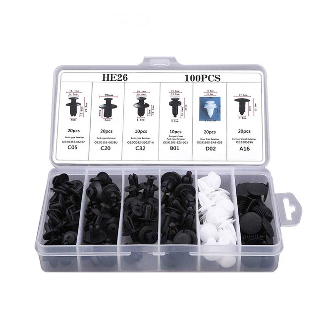 6 Size 100pc Car Clip Trim Push Pin Rivet Bumper Door Panel Retainer Assortment