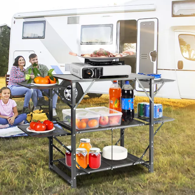 VEVOR Mesa de Cocina para Acampar Mesa de Estación de Cocina Plegable, Negro