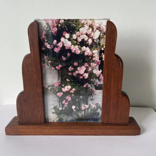Art Deco Freestanding Wooden Photo Frame - Portrait Pic 5.5x3.5” Overall 6x7.5”
