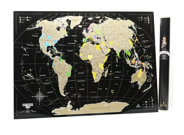 16x24 inch Scratch off map World map push pin Black Gold travel map gift Mymap