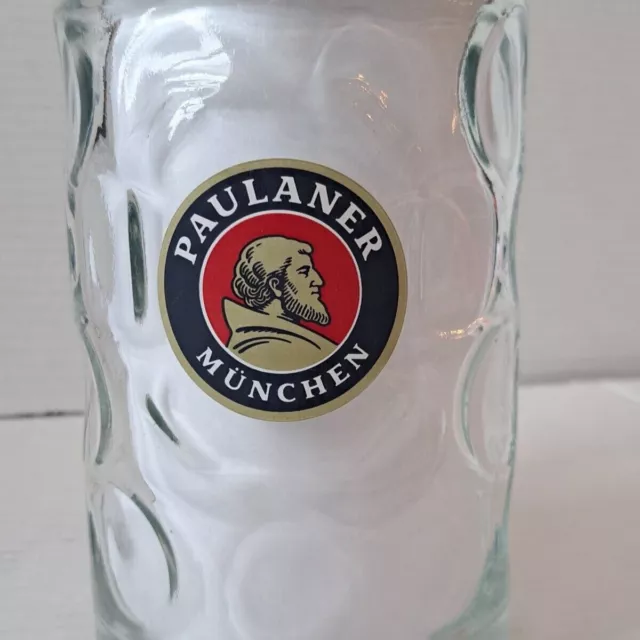 Paulaner Munchen 1 Liter Dimpled German Heavy Beer Stein Glass Mug Oktoberfest