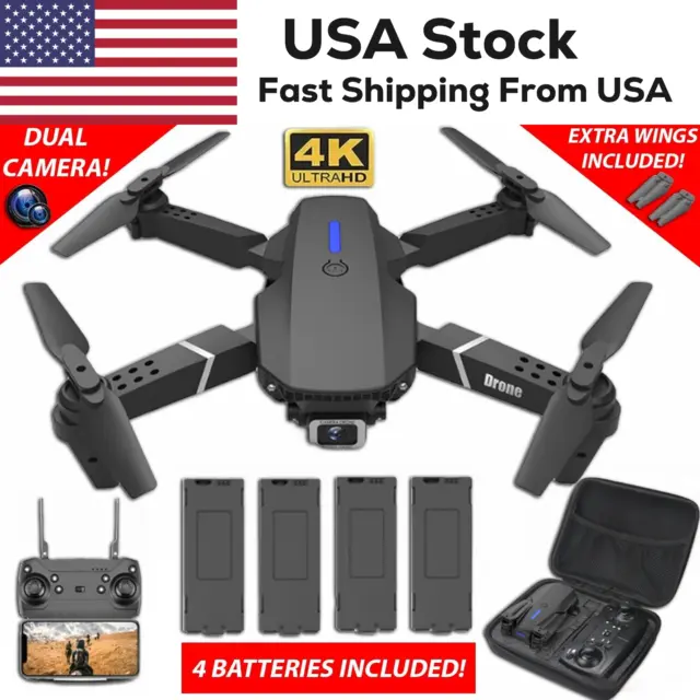 RC Drone With 4K HD Dual Camera WiFi FPV Foldable Quadcopter Aircraft +4 Battery