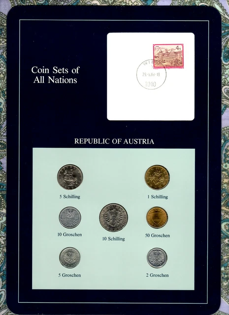 Coin Sets of All Nations Austria w/card 1986-1988 UNC 5 groschen 1986 29.6.88 3