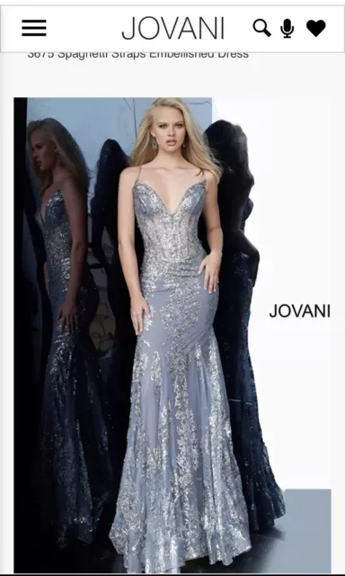 Jovani #3675 Ink Color Sz 14 Sparkle Gray/Silver Formal Prom Corset Dress