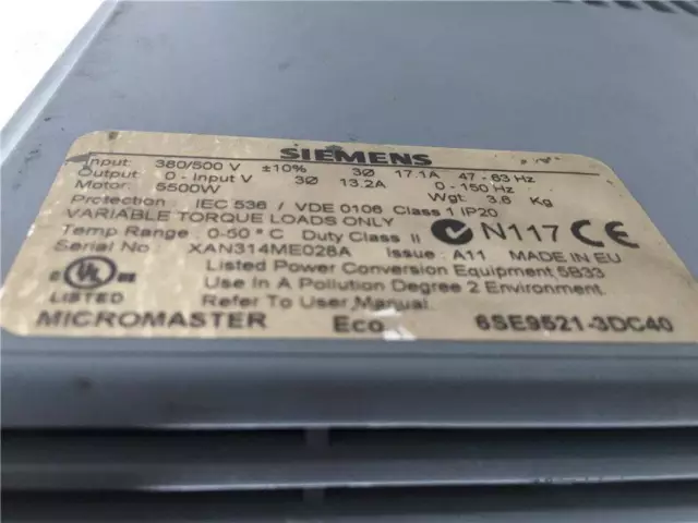 un inverter usato Siemens ECO 6SE9521-3DC40 5,5KW 380V
