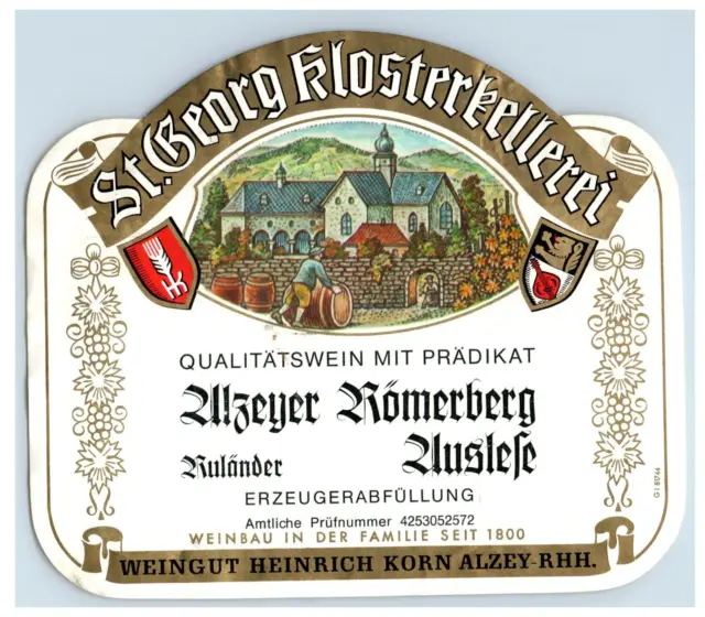 1970's-80's St. Georg Klosterkellerri Wine Label Original S28E
