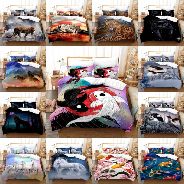3D Wolf Tiger Bedding Set Frog Owl Print Comforter Duvet Cover Set W/ Pillowcase