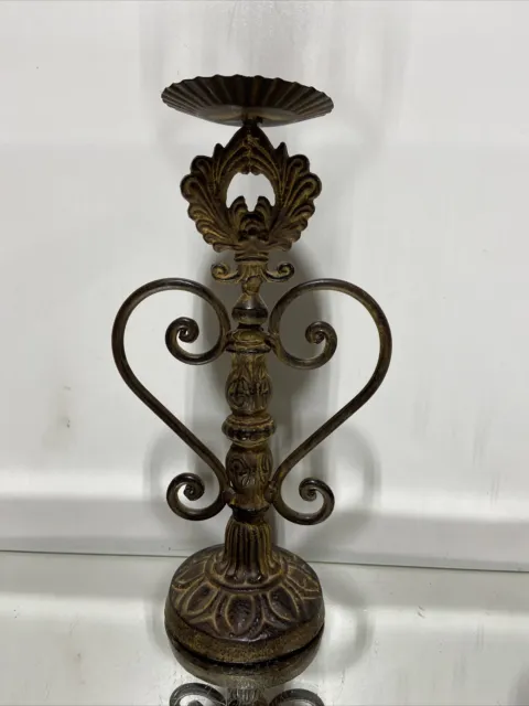 VTG. Lg. Victorian/Gothic Style Cast Iron Ornate Candlesticks Holder