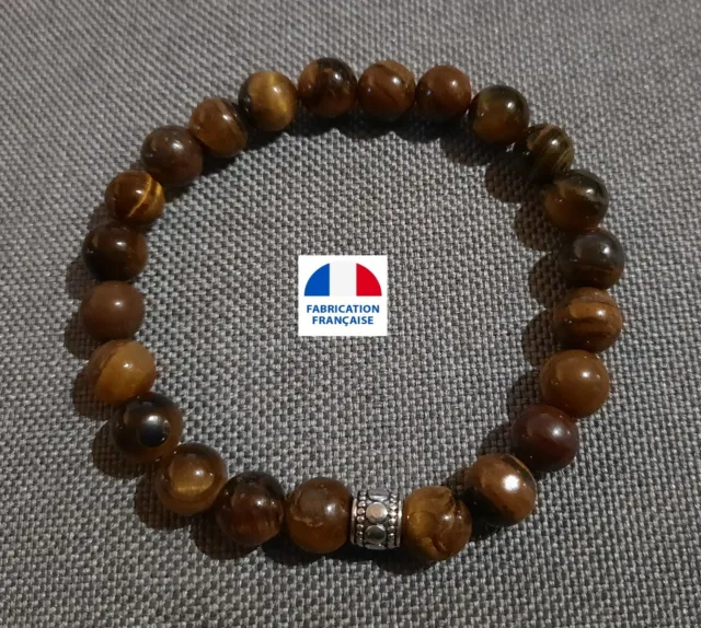 Bracelet Litho en pierre naturelle polie Œil de Tigre perles 8 mm (9 tailles #)