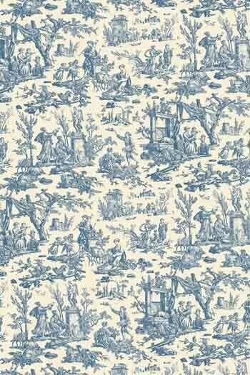 French Sajou Cotton Fabric 50x70cm Blue toile de Jouy miniature Abreuvoir