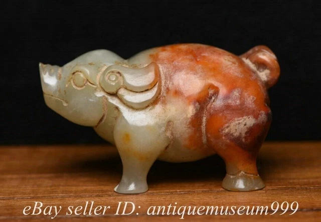 2.6" Rare Chinese Natural Nephrite Hetian Jade Carving 12 Zodiac Pig Hog Statue