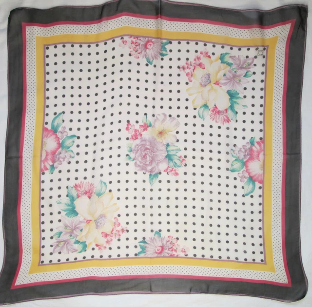 Superbe Foulard Vintage En Soie Noire 100% - 42x42 Cm - Femme
