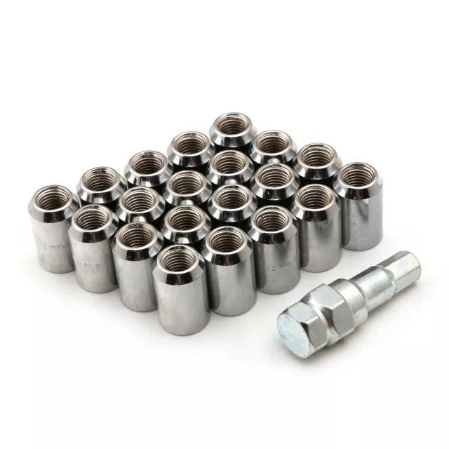 20pcs SILVER M12x1.5mm Open End Inner Hex Racing Steel Wheel Extended Lug Nuts