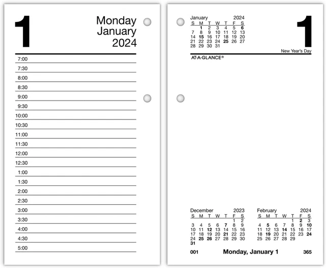 ATAGLANCE 2024 DAILY Desk Calendar Refill, 31/2" x 6", Standard