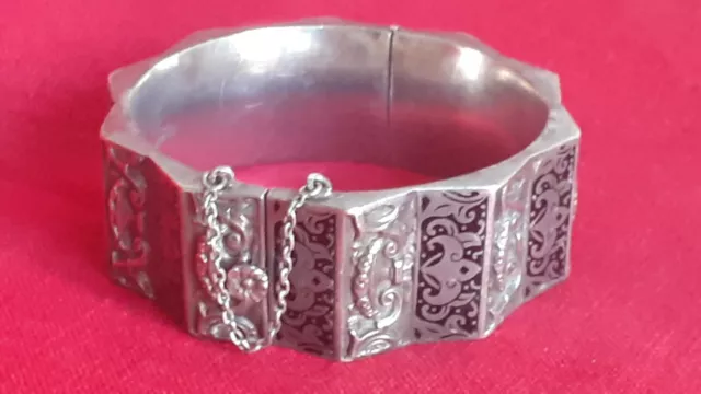 Old antique sterling marked portuguese silver bracelet slave faceted