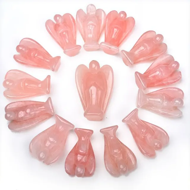 10Pcs Wholesale Natural Chakra Pink Rose Quartz Angel Carved Crystal Stones Gift