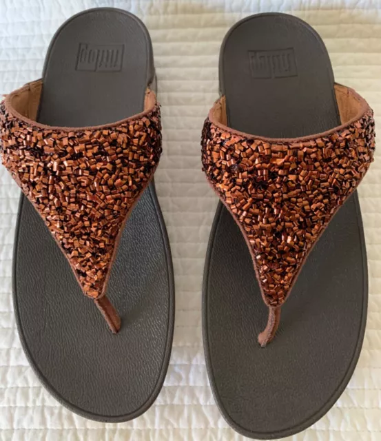 Fitflop Nib Lulu Shimmerfoil  Shimmery Bronze Toe-Thong Size 10