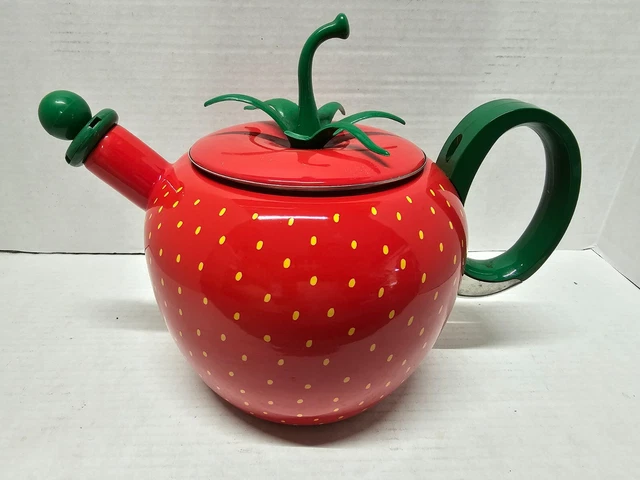 Vintage Strawberry Enamel Teapot Tea Kettle 2.5 qt COPOC Taiwan