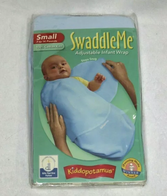 SwaddleMe Cotton Small 7-14 lbs Kiddopotamus Infant Baby Wrap Blanket Blue