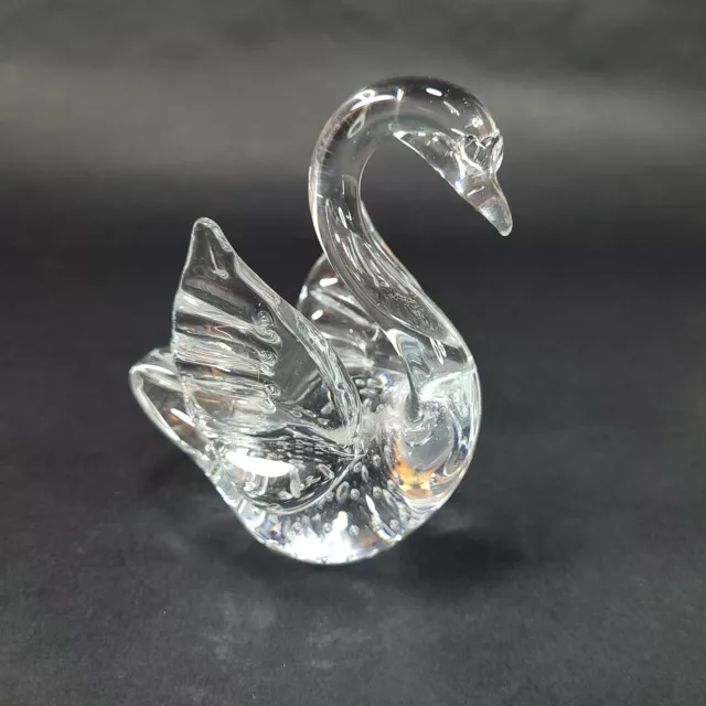 Art Glass Swan Paperweight Figurine Controlled Bubbles Clear 4 inches tall