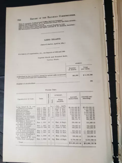 original 1895 train report LONG ISLAND RAILROAD Greenport Great Neck Sag Harbor