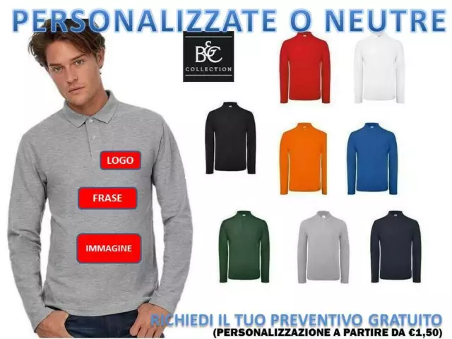 Polo Da Lavoro Uomo-Donna Manica Lunga B&C Cotone 100% Ring Spun Maglietta