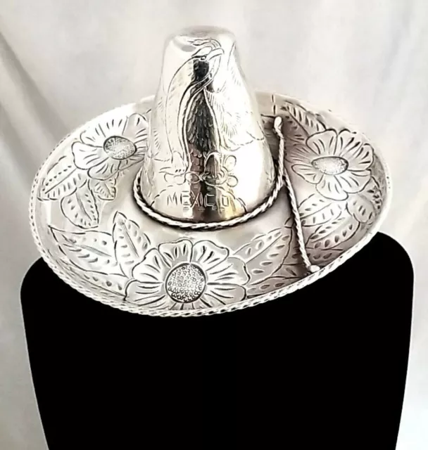 Vintage Large L. Maciel Mexican Sterling Silver Sombrero Hat Ring Tray 149.2Gram